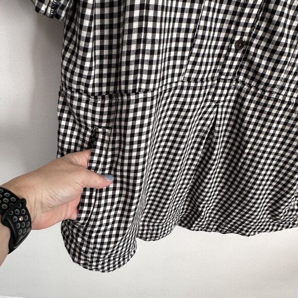 Forever 21 Shirt Dress L Black Gingham Roll Tab Pockets Mini Short Trendy Casual - Picture 4 of 11
